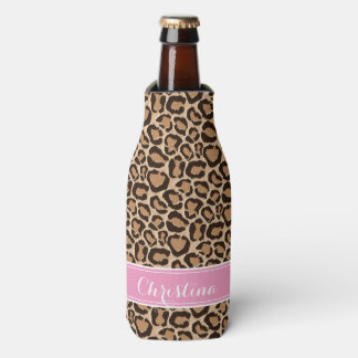 Porta-garrafa Monograma Personalizado de Impressão Rosa e Leopar