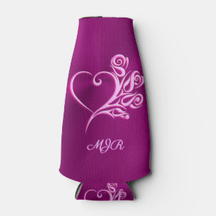Porta-garrafa Monograma personalizado, Mauve Stylized Heart e Ro