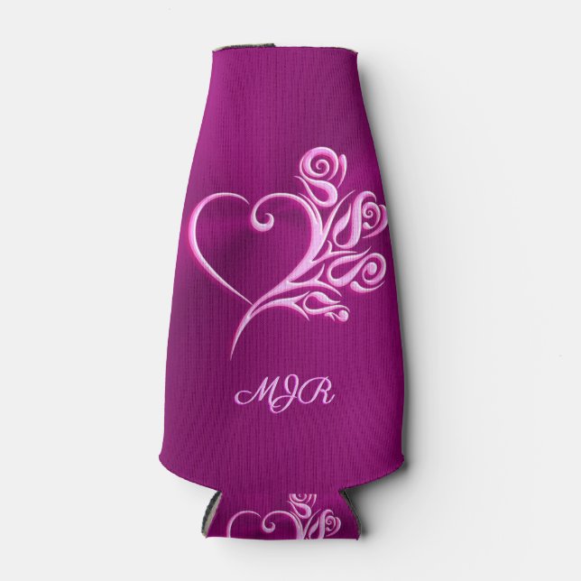 Porta-garrafa Monograma personalizado, Mauve Stylized Heart e Ro (Frente)