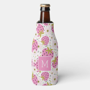 Porta-garrafa Morangos Rosa Monograma Personalizado