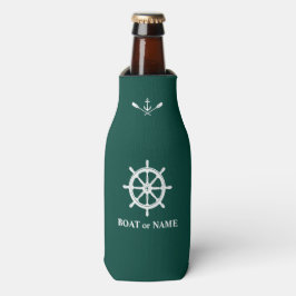 Porta-garrafa Náutica Navio Helm Anchor Oars Boat Name Green