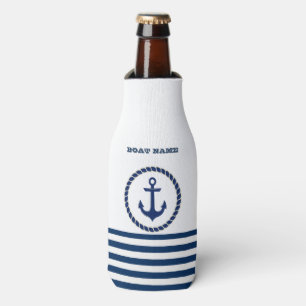 Porta-garrafa Nome de Barco Náutico, Âncora Azul Marinho Listrad
