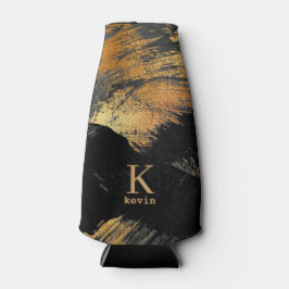 Porta-garrafa Nome do monograma personalizado dourado preto