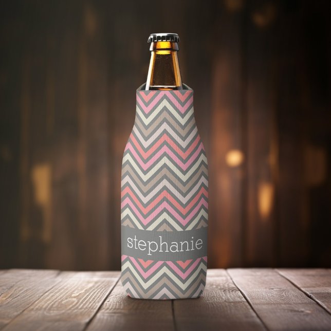 Porta-garrafa Nome Personalizado da Cinza de Coral Rosa Colorida (Personalized Bottle Cooler - Add Name or Custom Text)