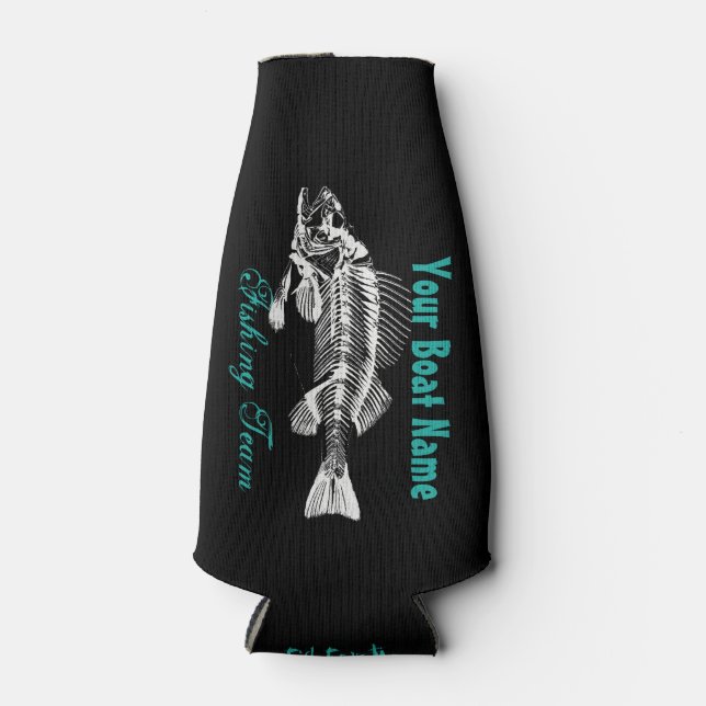 Porta-garrafa Nome personalizado do barco com peixes esqueletos (Frente)