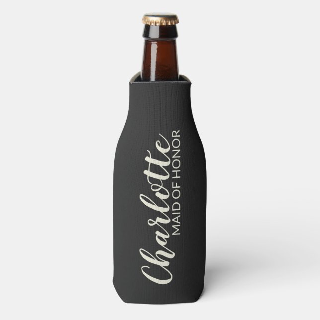 Porta-garrafa Nome Personalizado Madrinha de casamento Preto Pre (Frente da Garrafa)