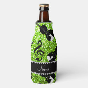 Porta-garrafa Nome personalizado neon green glitter viola notas 