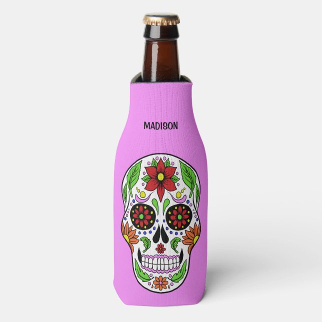 Porta-garrafa Nome personalizado, texto e cor do Skull do Açúcar (Frente da Garrafa)