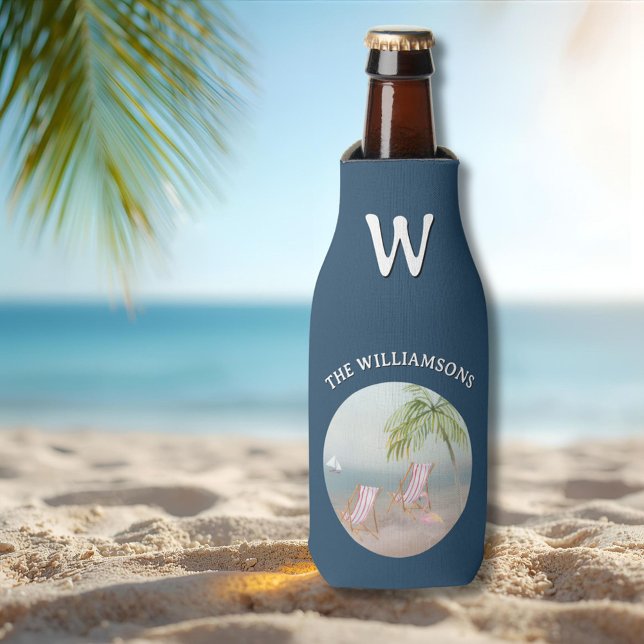 Porta-garrafa Ocean Beach Palm Flamingo Personalized  (Criador carregado)