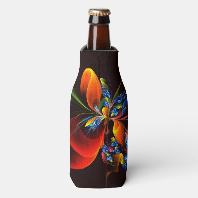 Porta-garrafa Padrão de Abstrato de Arte Floral Azul Laranja Mod (Frente da Garrafa)