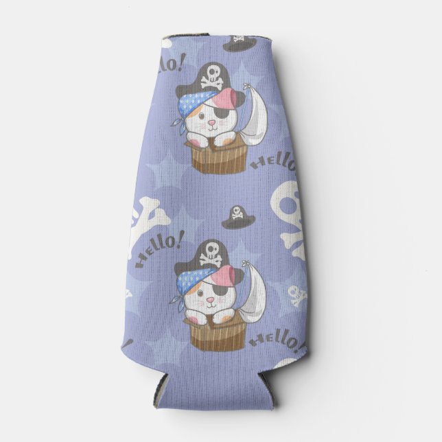 Porta-garrafa Padrão de Kitten Pirata Cute (Frente)