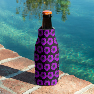 Porta-garrafa Padrão Floral de Gerânio Roxo em Preto