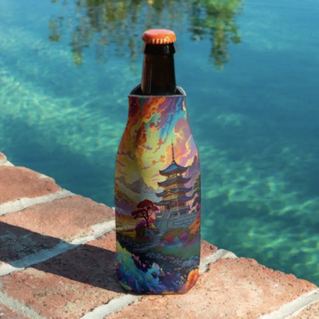 Porta-garrafa Pagode e Paisagem Colorida  (Vibrant Pagoda  Fantasy Landscape bottle cooler insulated bottle cooler high-density material. )