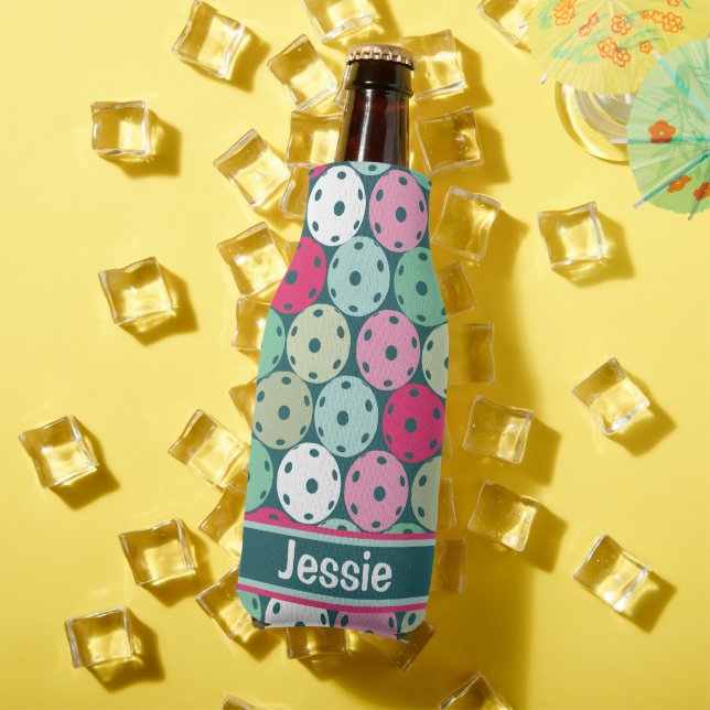 Porta-garrafa Pastel Picklebolas em verde escuro, com nome (Verão in situ)