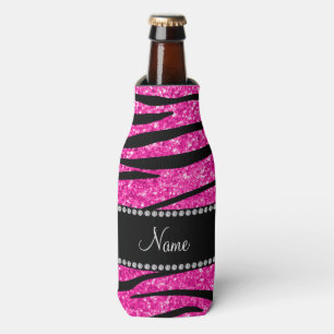 Porta-garrafa Personalize o nome neon hot pink glitter zebra