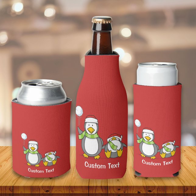 Porta-garrafa Pinguins jogando bolas de neve no Natal (Criador carregado)