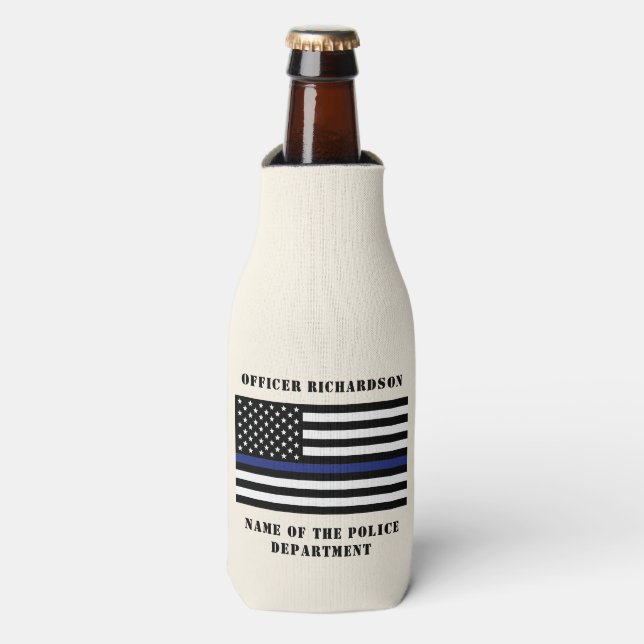 Porta-garrafa Polícia Personalizada - Polícia de Linha Azul Fino (Frente da Garrafa)