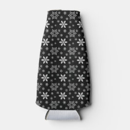 PORTA-GARRAFA PRETO COM SNOWFLAKS DE INVERNO BRANCO