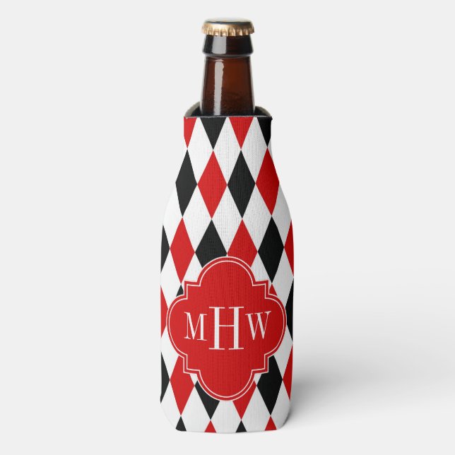Porta-garrafa Red What Black Harlequin Red Quatrefoil 3 Monogram (Frente da Garrafa)