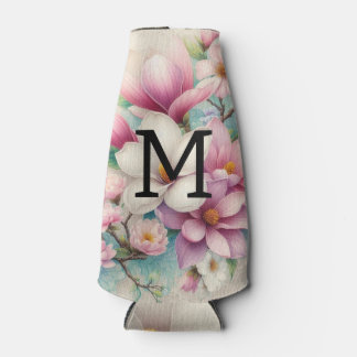 Porta-garrafa Renda monograma flores de magnólia rosa roxo