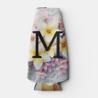 Porta-garrafa Renda monograma rosa e amarelo flores da Primavera