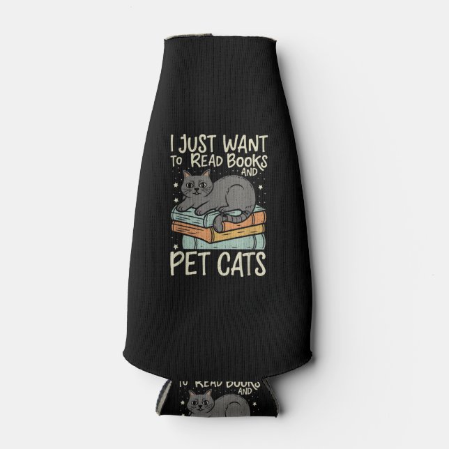 Porta-garrafa Retro I Just Want to Read Books and Pet Cats Cat (Frente)