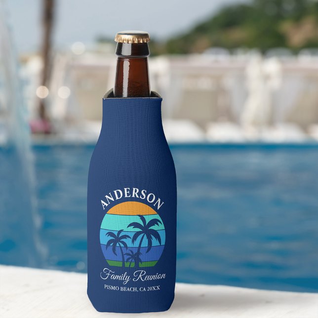 Porta-garrafa Reunião Familiar Summer Beach Palm Trees Blue (Customize to change text size or text style.)