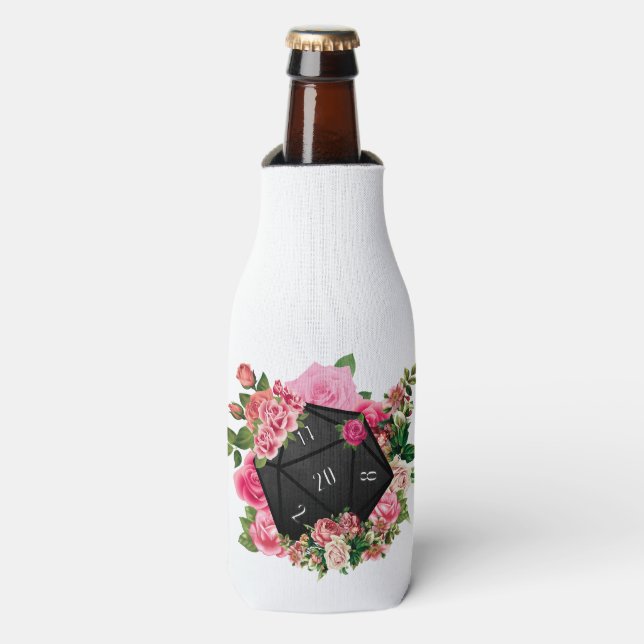 Porta-garrafa Rosa Floral D20 Tabletop RPG Dice (Frente da Garrafa)