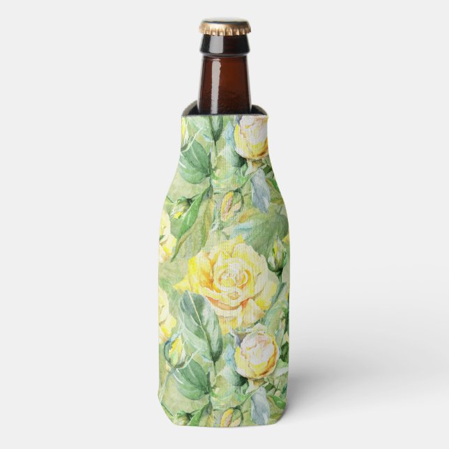 Porta-garrafa Rosas amarelas nas folhas (Frente da Garrafa)