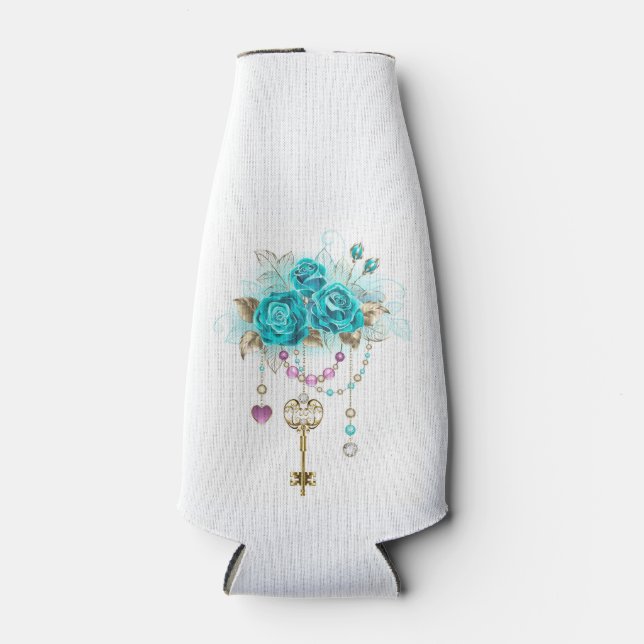 Porta-garrafa Rosas Turquesas com Chaves (Frente)