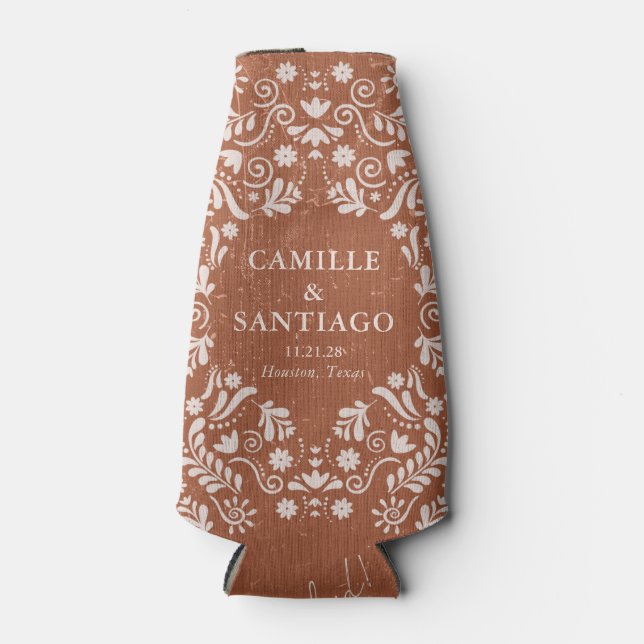 Porta-garrafa Rustic Terracotta Papel Picado Wedding (Frente)