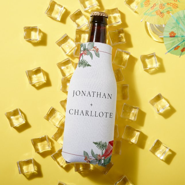 Porta-garrafa Rustic Winter Poinsettia Red Christmas Wedding (Verão in situ)