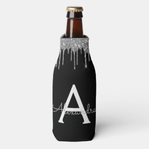 Porta-garrafa Silver Black Luxury Glitter Glam Monograma Nome
