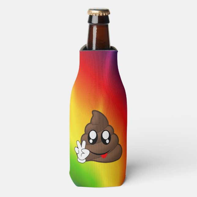 Porta-garrafa Sinal de Paz Tie-Dye Poop Emoji Can/Botão Cooler (Frente da Garrafa)