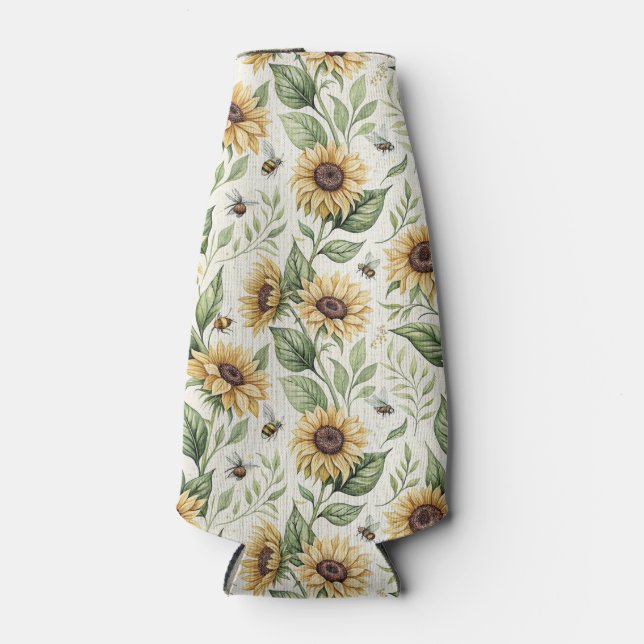 Porta-garrafa Sunflowers and Bumble Bees Floral (Frente)