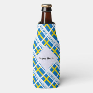 Porta-garrafa Sverige Bandeira Sueca Tiled Preta Personalização