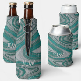 Porta-garrafa Teal e Cinza Ondas Minerais Terrestres