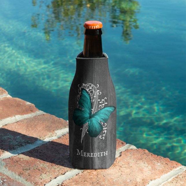 Porta-garrafa Teal Rustic Butterfly Personalizada Bottle Cooler (Piscina in situ)