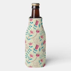 Porta-garrafa Teste padrão floral com gatos dos desenhos