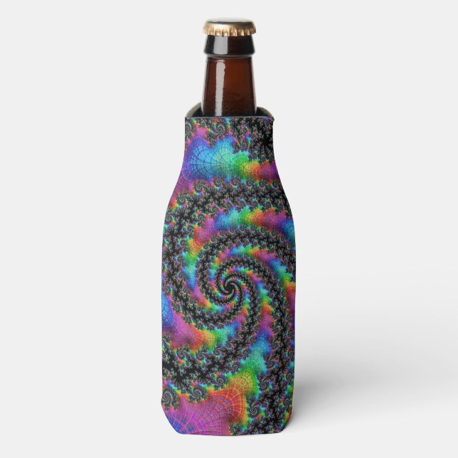 Porta-garrafa Trippy Hippie Psychedelic Rainbow Spiral Fractal (Frente da Garrafa)