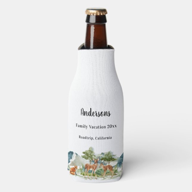 Porta-garrafa Veados florestais de férias familiares (Frente da Garrafa)