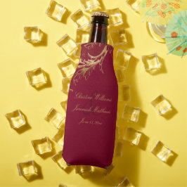 Porta-garrafa Vintage Burgundy Dourado Casamento de Script Flora