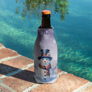 Porta-garrafa Winter Forest Snowman Natal Roxa