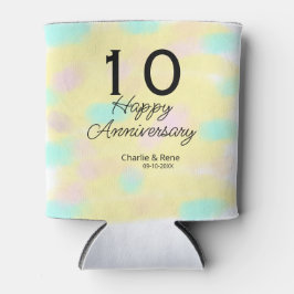 Porta-lata 10 wedding anniversary yellow pastel name retro bo