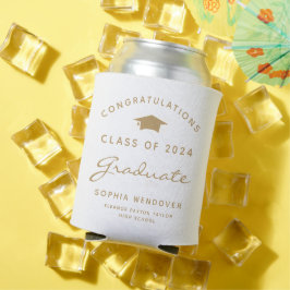 Porta-lata 2026 Graduação Can Cooler Branco e Dourado