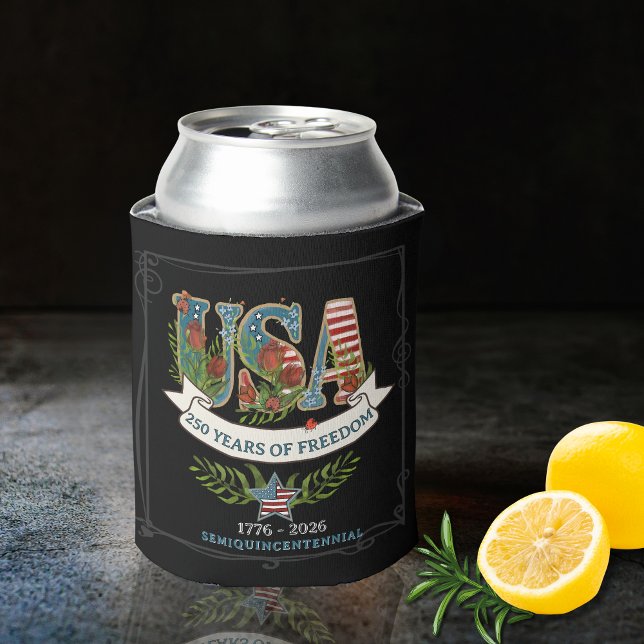 Porta-lata 250 Years of Freedom Elegant Patriotic Black (250 Years of Freedom Elegant Patriotic Black Can Cooler)