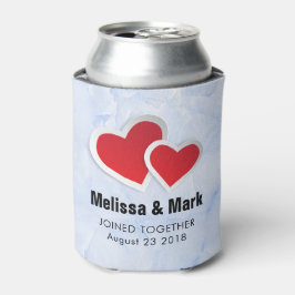 Porta-lata 2 Papel Vermelho Corações sobre Casamento Azul-Mar