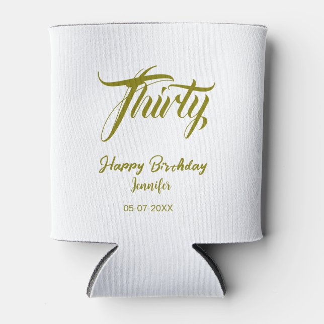 Porta-lata 30th birthday add name date year gold template thi (Frente)