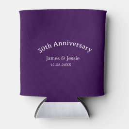 Porta-lata 30th wedding anniversary name date purple simple 