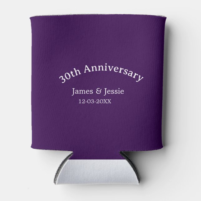 Porta-lata 30th wedding anniversary name date purple simple  (Frente)